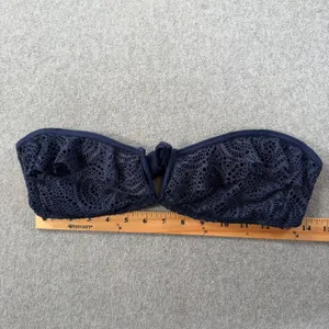 Aerie Lace Bandeau Bikini Swim Top Women's Medium Navy Blue Tie Back Beach Pool thumbnail 3