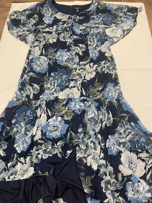 R & M Richards Navy Floral A-Line Dress with Blue Blooms thumbnail 2