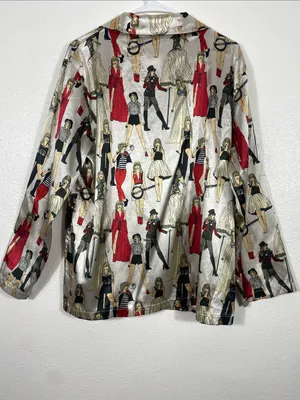 Taylor Swift Cream Button-Down Top with Red & Black Figurine Print Size M thumbnail 6
