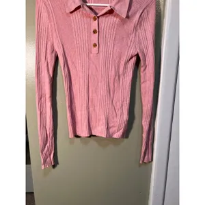 Gap Womens Size Small Ribbed Polo T-Shirt Henley Pink Heather Long Sleeve Ribbed thumbnail 6