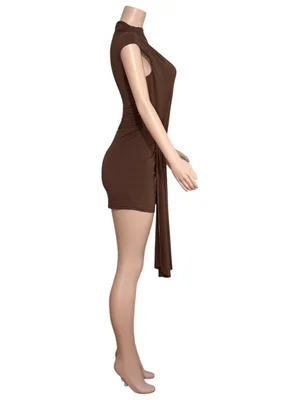 NBD Nicolette Mini Dress, Chocolate Brown, Small thumbnail 8