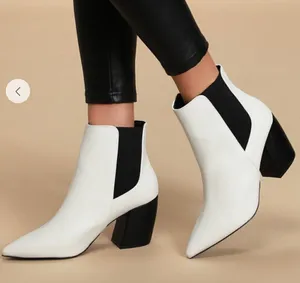 Lulu's Women's Size 9 Cecy White Pointed Toe Ankle Booties Pull On Black 3" Heel thumbnail 1