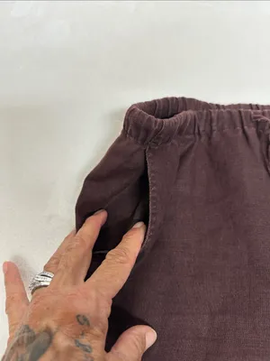 Women's Cropped Elastic-Waist Pants in Deep Brown 100% washable linen thumbnail 5