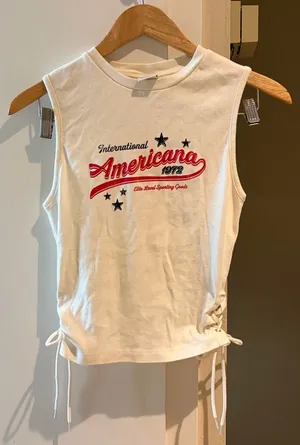 Urban Outfitters cute cotton White Graphic Tee with lace-up side thumbnail 1