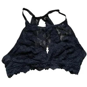 Jenny Jen Black Embroidered Floral Lace RACERBACK PADDED BRALETTE Spandex SZ L thumbnail 1