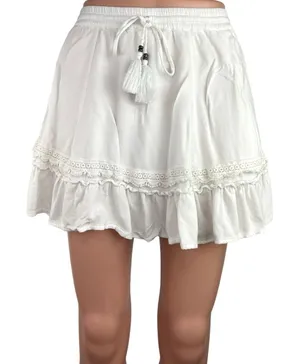 Kivari White HIgh Waisted Tasseled Lace Ruffle A Line Mini Skirt Size XXS thumbnail 1
