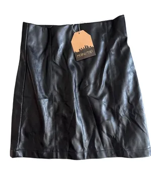 Main Strip Black Faux Leather Mini Skirt thumbnail 1