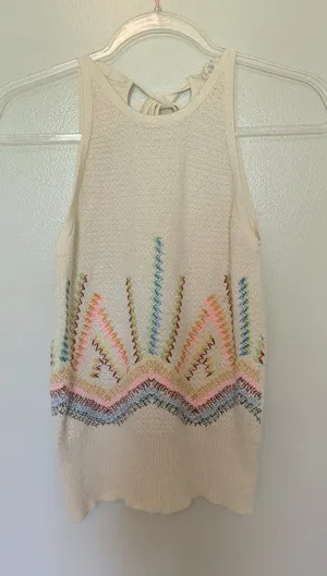 Anthropologie Sunrise Embroidered Sweater Tank Knit Small thumbnail 1