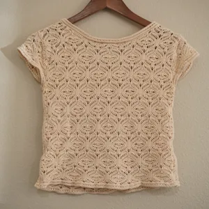Vintage dELiA's XS Knit Top Beige Tan Pointelle Crochet Short Sleeve Shirt 90s thumbnail 6