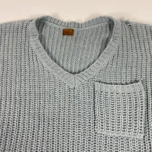 POL Anthropology Sweater Tunic Womens Medium Blue Chunky Knit‎ Short Sleeve thumbnail 2