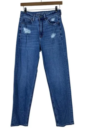 American Eagle Mom Straight Distressed Jeans Medium Wash Stretch Size 4 Regular thumbnail 1