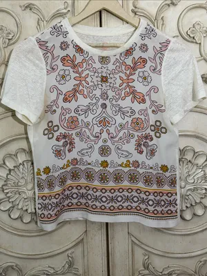 Tory Burch Kayla Mixed Media Top Silk Front Linen Back size Large Lightweight thumbnail 2