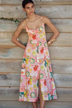 Zara Floral Pink Lemon Print Maxi Dress - Italy Inspired Summer Linnen Dress thumbnail 12