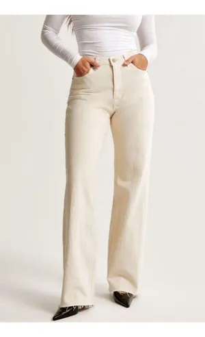 Abercrombie & Fitch NWT High Rise 90s Relax Jean denim&faux leather sz 34 (18R) thumbnail 1