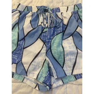 Shein Blue Shorts White Geometric Drawstring Waist Summer Beach Pool Large Women thumbnail 2