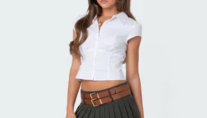 Edikted White Sheer Collared Button Up Baby Tee Top Y2K thumbnail 6