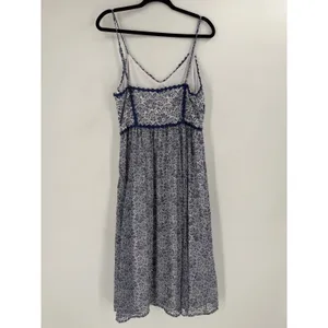 NSR Floral Lace Midi Dress Womens Large Blue White‎ Crochet Trim Cottagecore thumbnail 9