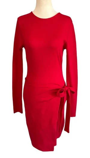 VICI‎ Red Long Sleeve Faux Wrap Side Tie Mini Dress DD7228VC Womens Medium thumbnail 1