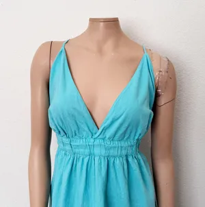 [Aerie] Blue Linen Blend Side Tie Elastic Waist V-Neck Low Back Mini Dress XXL thumbnail 4