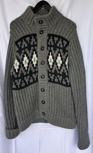 Hollister West Coast Hand Knit Sweater Aztec Cardigan Chunky Thick Western thumbnail 1