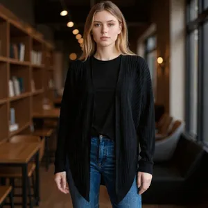 Autumn Cashmere Black 100% Cashmere Ribbed Draped Cardigan Size Large thumbnail 5