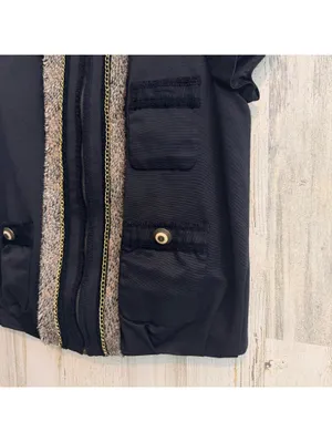 BCBG Max Azria Women’s XS Tweed Trim Jacket Top Black Gold Chain Zip thumbnail 3