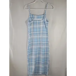 No Boundaries Light Blue Plaid Sleeveless Cami Midi Dress Side Slit M 7-9 Junior thumbnail 9