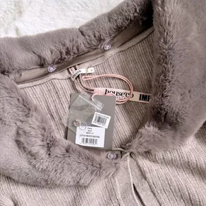 House of CB Fur Trim Knit Cashmere Crop Cardigan S - Camel / Dark Beige thumbnail 5