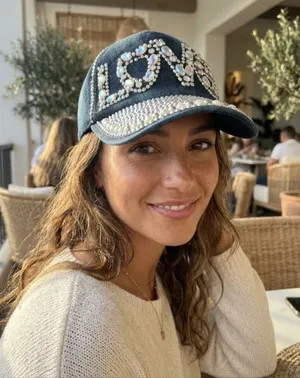 "LOVE" Rhinestone Denim Cap - Hana Bling Cap. Women's thumbnail 1