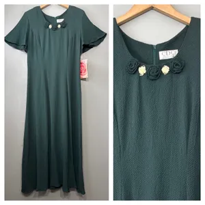 Vintage 90s Tea Dress Size 8 Dark Green Romantic Maxi Cottagecore Wedding Guest thumbnail 2