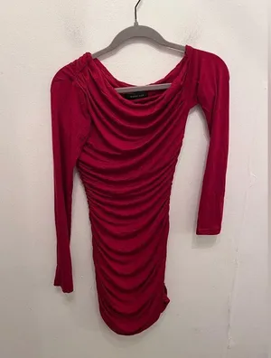 White Fox Long Sleeve Mini Dress Cowl Neck Off Shoulder Ruched XS NWT thumbnail 1