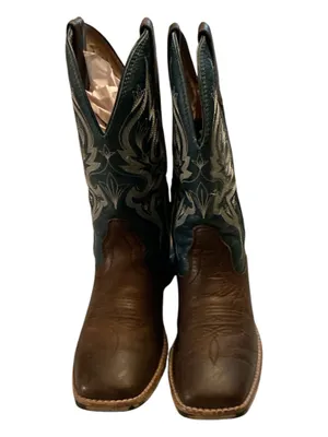 Noble Outfitters Women's All-Around Square Toe Western Boots Teal Blue Brown Leather Size 7.5R VP thumbnail 2