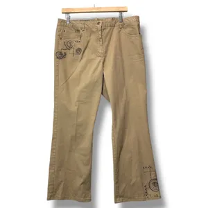 Hearts‎ of Palm Embellished Khaki Wide Leg Pants 16 Boho Indie Cottagecore Y2K thumbnail 2