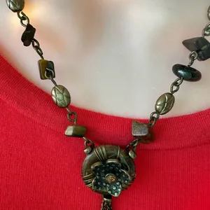 Beautiful Flower Beaded Bronze Necklace with Adjustable Length thumbnail 3