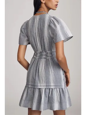 Anthropologie • The Somerset Gingham Mini Dress blue white checked cotton ruffle thumbnail 15