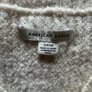 American Eagle Striped V-Neck Oversized Boucle Knit Sweater Cream Brown‎ Small thumbnail 2