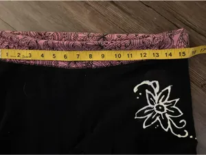 Vintage Y2K Pink Black Fold Over Leggings M Hand Painted thumbnail 4