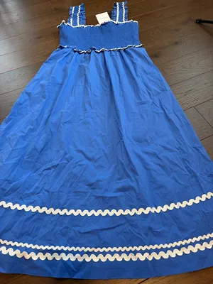 En Saison Blue Smocked Ric Rac Trim Midi Dress Large NWT - C11-196 thumbnail 8