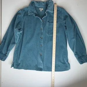 LL Bean Corduroy Button Down Shirt Size MP Shacket Teal Gorpcore Outdoors Rustic Blue thumbnail 9
