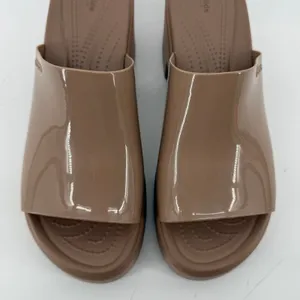 Crocs Brooklyn Slide Block High Shine Heel Sandals Latte Tan Women 11 Chunky Y2K thumbnail 3