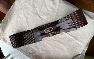 Talbots Brown Woven Leather Adjustable Belt Size Small thumbnail 1