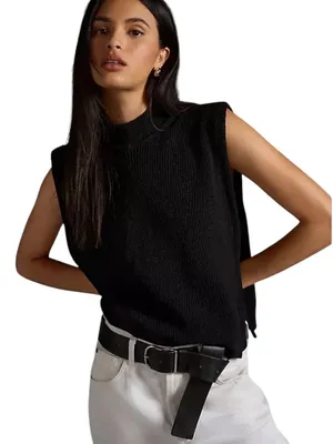 Pilcro Cashmere Mock-Neck Sweater Vest Quiet Luxury Minimalist City Preppy thumbnail 1