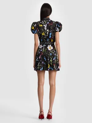 Alice + Olivia Cora Mini Shirt Dress in Twisting Vines Black XS thumbnail 8