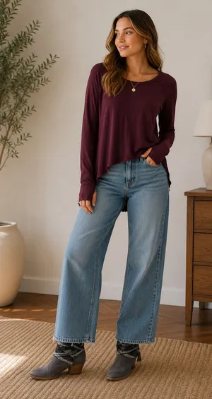 Frye &‎ Co. Burgundy Fox Tail Heritage Raw Hem Thumb Holes Top thumbnail 1