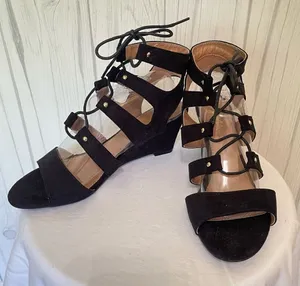 ANNA Black Lace-Up‎ Wedges, Size 9.5 thumbnail 1