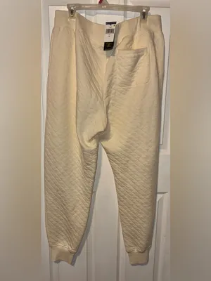 Polo Ralph Lauren Women large Cotton quilted Jacquard Clbhouse Cream Jogger Pan thumbnail 3
