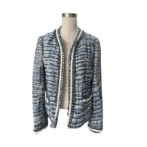 Boston Proper Blue Tweed Jacket Blazer Size 8 Bead Accents Rope Trim thumbnail 13