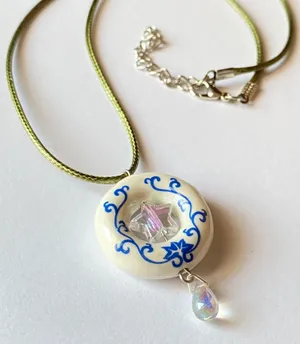 flower porcelain donut unique boho fairy whimsical necklace💐⭐️💧 thumbnail 6