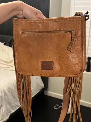 American Darling Genuine Tooled Leather Crossbody Fringe Purse thumbnail 2