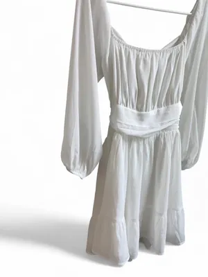 FOROLAV White Chiffon Puff Sleeve Tie-Back Mini Dress thumbnail 3